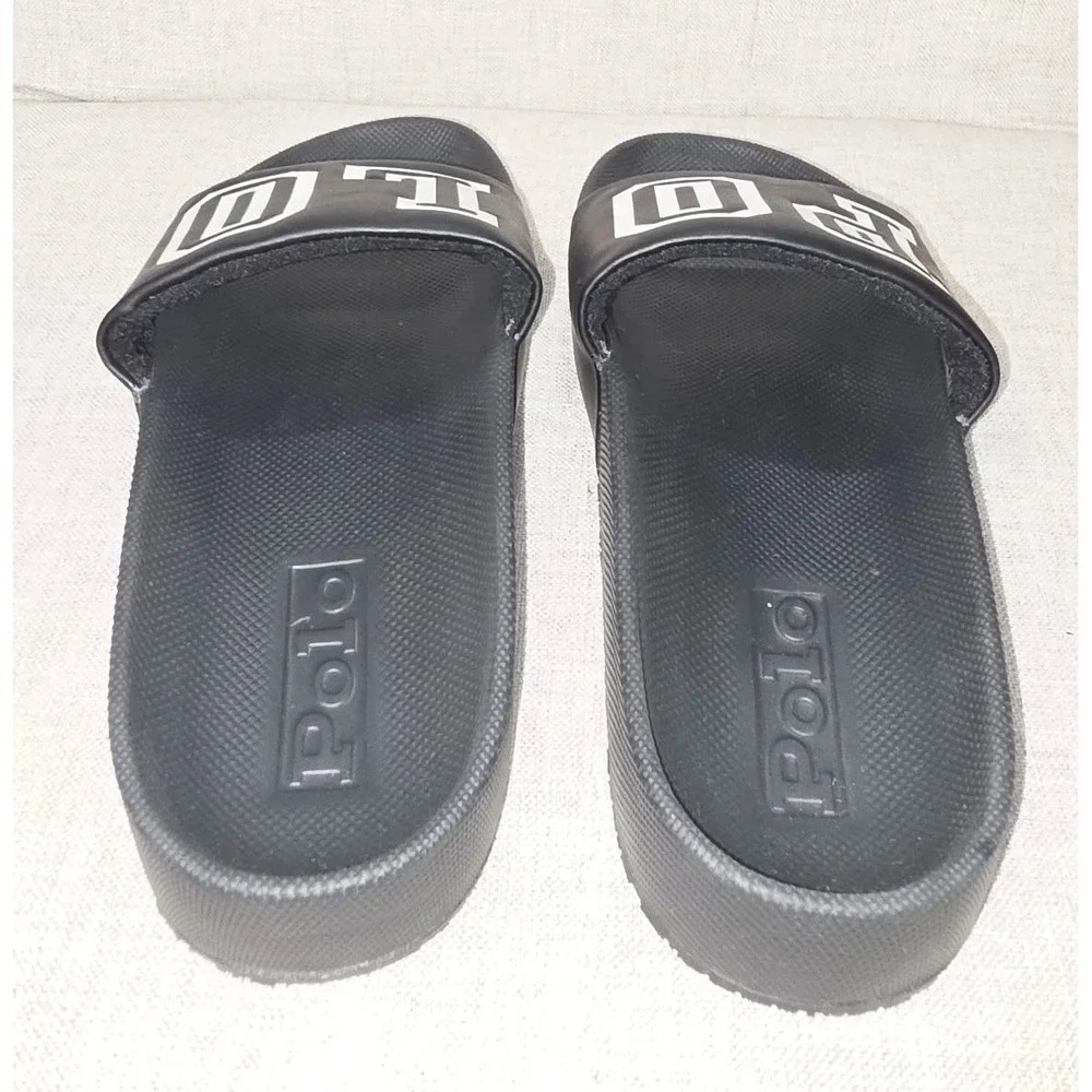 Polo Ralph Lauren Cayson Mens Slides Black White Logo Sandals Size 13 01087-D21